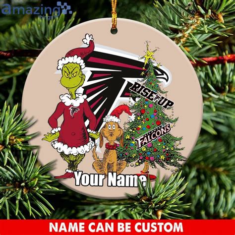 Atlanta Falcons Logo Nfl Ugly Grinch Christmas Ornament Custom Name - Behindgift