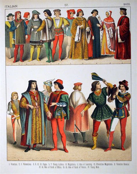 Kendall Redburn "Costumes of All Nations" plate 57: Italy 1400s (early ...