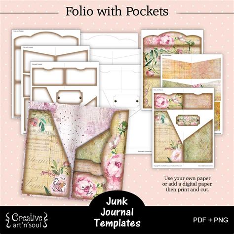 Printable Junk Journal Templates, Folio with Pockets | Junk journal, Journal template, Graphic ...