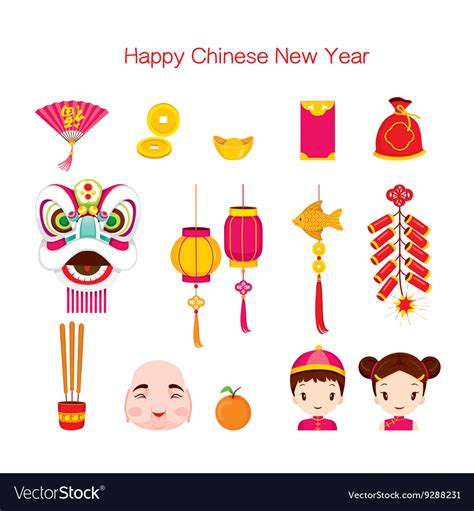 Chinese new year icons set Royalty Free Vector Image