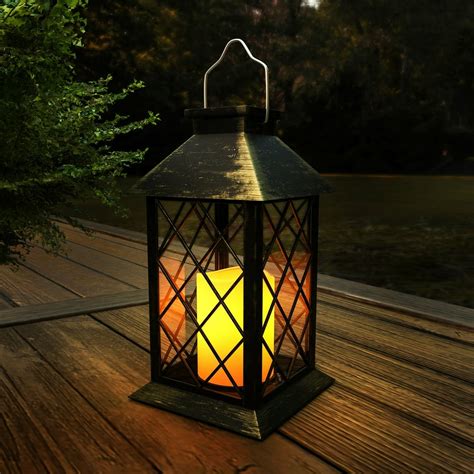 Solar Powered Lantern- Hanging or Tabletop Water Resistant LED Pillar Candle Lamp for Indoors or ...