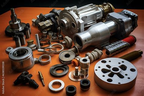 Components and tools for fixing a hydraulic piston pump. Generative AI ...