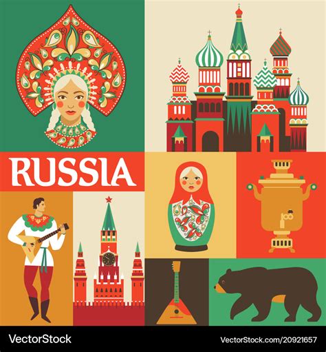 Russia russian folk art flat design Royalty Free Vector