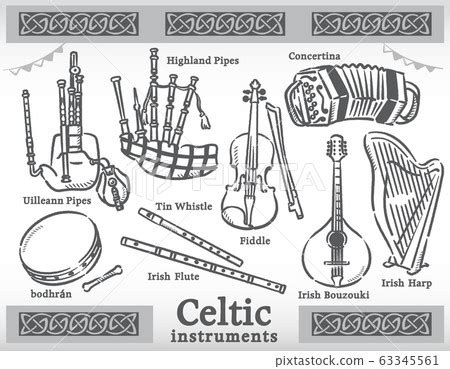 Celtic music instruments illustration material set - Stock Illustration ...