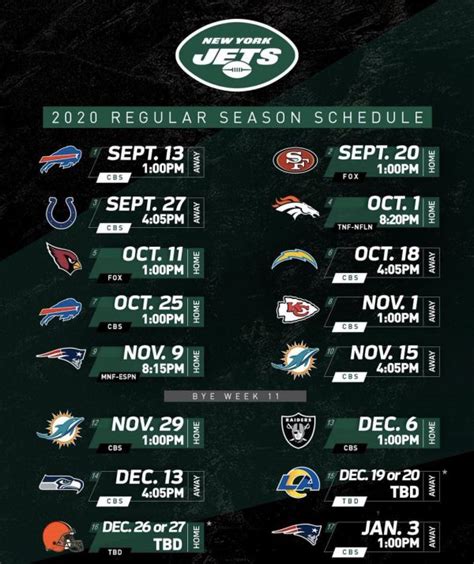 2020 NY Jets Season Schedule