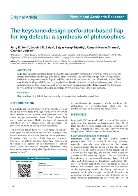 (PDF) The keystone-design perforator-based flap for leg defects: a ...