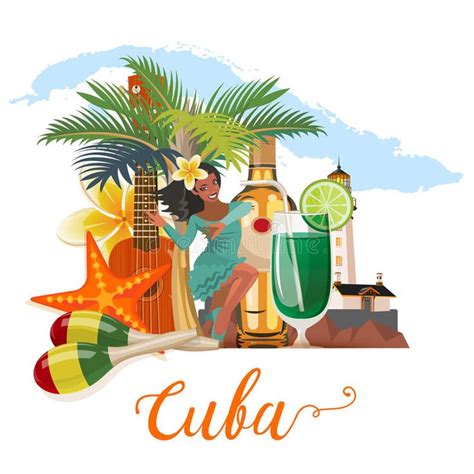 Cuba travel colorful banner concept with Cuban map. Cuban beach resort ...