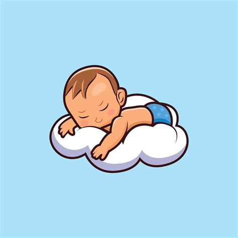 A cute baby sleeping on cloud vector illustration. Newborn smiling adorable little boy character ...