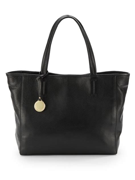 Saks Fifth Avenue Black Leather Tote Bag in Black | Lyst