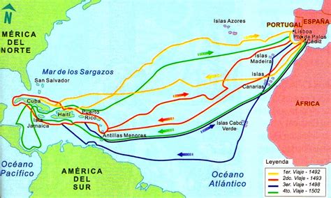 Mapa de los viajes de Cristóbal Colón a América - Mapa de América | Viajes de cristobal colon ...