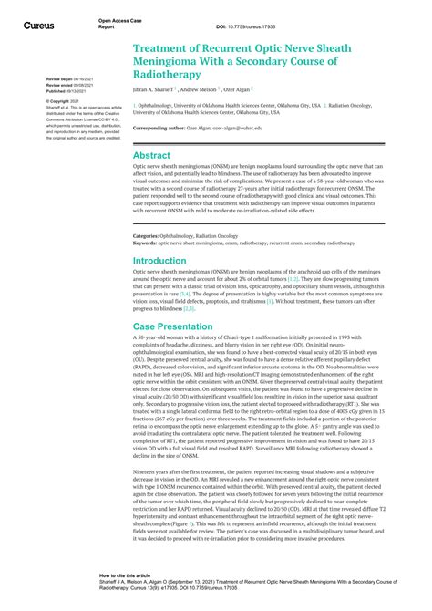 (PDF) Treatment of Recurrent Optic Nerve Sheath Meningioma With a Secondary Course of Radiotherapy