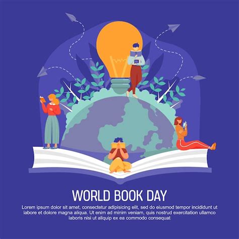 Premium Vector | World book day with people reading book, light bulb ...