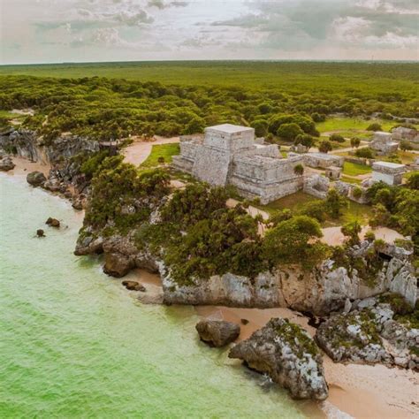 Aerial View Of The Tulum Archaeological Site, Tulum Ruins, Mexico ...