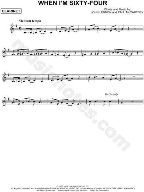 The Beatles "When I'm Sixty-Four" Sheet Music (Clarinet Solo) in G Major - Download & Print ...