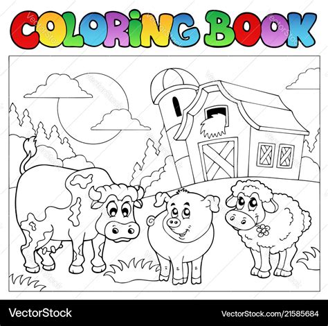 Coloring book with farm animals 3 Royalty Free Vector Image