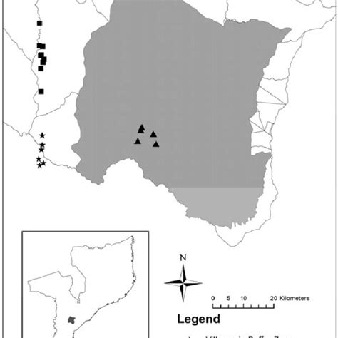 Map of the Gorongosa district, including the area of the Gorongosa ...