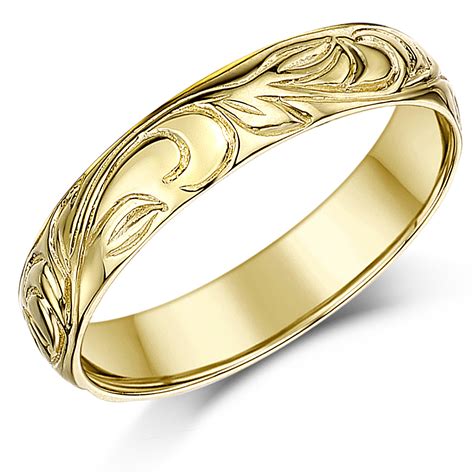 4mm 9ct Yellow Gold Swirl Patterned Wedding Ring Band - Yellow Gold at Elma UK Jewellery