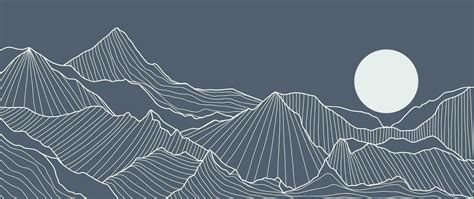 Mountain line art wallpaper. Contour drawing luxury scenic landscape ...