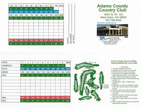 Scorecard - Adams County Country Club