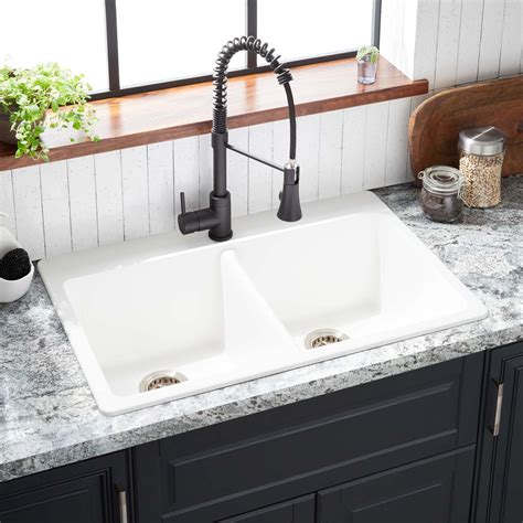 33" Totten Double-Bowl Granite Composite Drop-In Kitchen Sink - White - Granite Composite Sinks ...