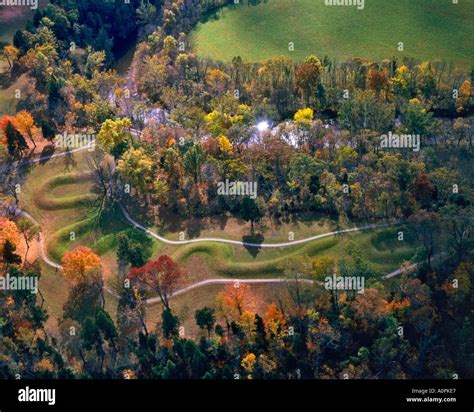 Autumn Aerial View of Serpent Mound Hopewell Adena Culture Mounds along Brush Creek Serpent ...