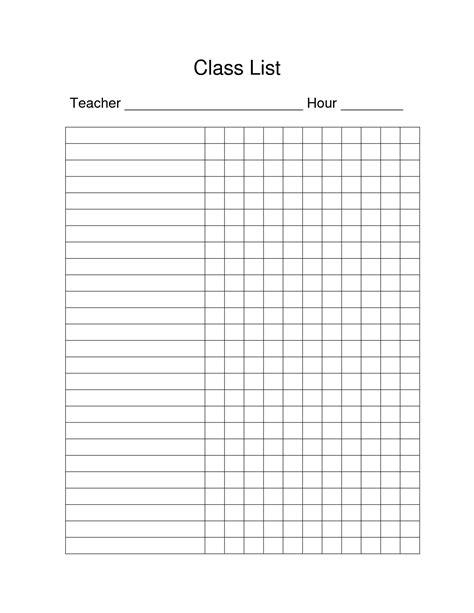 Free Printable Class List Template | Class roster, Class schedule template, Class list