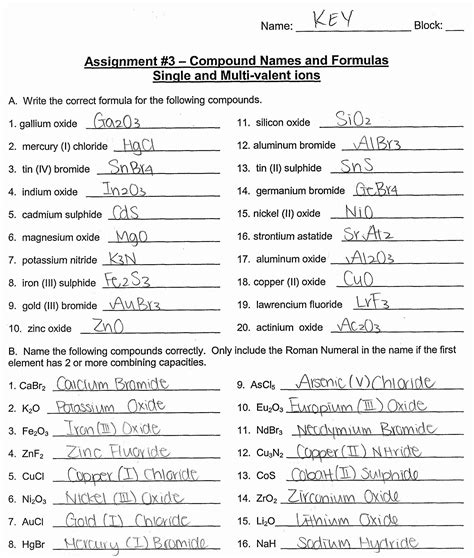 Worksheet Naming Molecular Compounds Answers