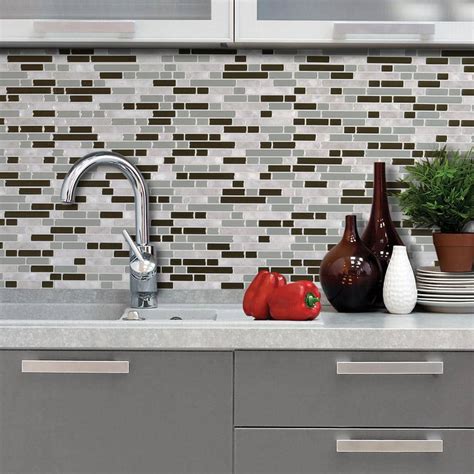 Smart Tiles Bellagio Grigio 10.06 in.W x 10.00 in. H Peel and Stick Decorative Mosaic Wall Tile ...