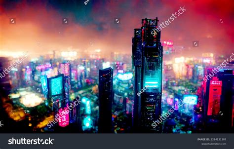 Futuristic Cyberpunk City Full Neon Lights Stock Illustration 2214131387 | Shutterstock