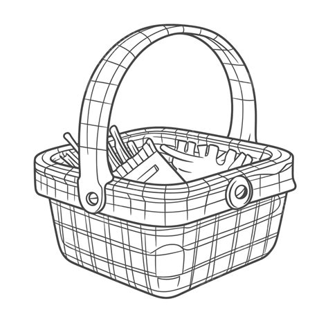 Free Printable Picnic Basket Drawing Illustration Outline Sketch Vector, Wing Drawing, Rat ...