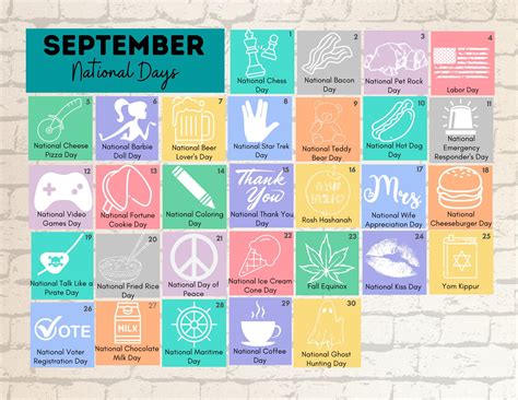 PRINTABLE SEPTEMBER 2023 National Days Calendar Fun Family - Etsy