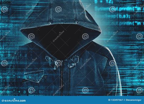 Hacker In Hoodie And Digital Green Background Stock Illustration ...