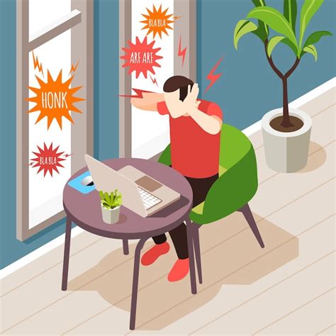 Free Vector | Noise pollution isometric composition with indoor scenery ...