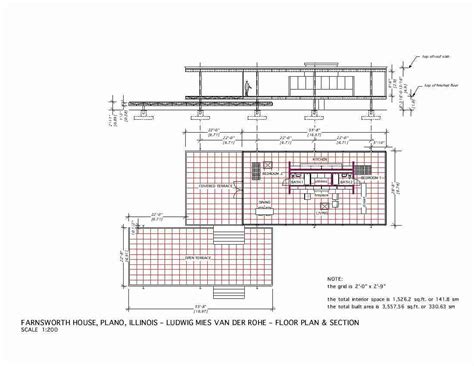 Farnsworth House - Mies van der Rohe - 1951 Floor Plan & Section | Bauhaus architektur ...