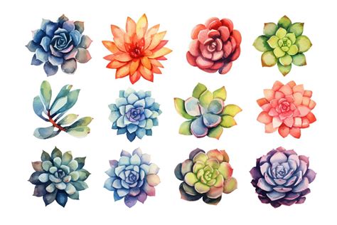 Premium Vector | Watercolor set with succulents Flat vector illustration isolated on white ...