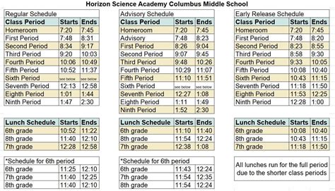 Bell Schedule – Student Life – Horizon Science Academy Columbus Middle School