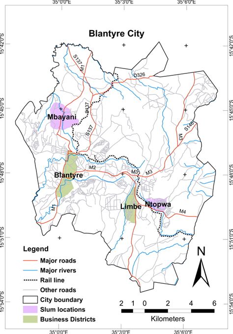 Map of Blantyre City showing the two study locations. | Download ...