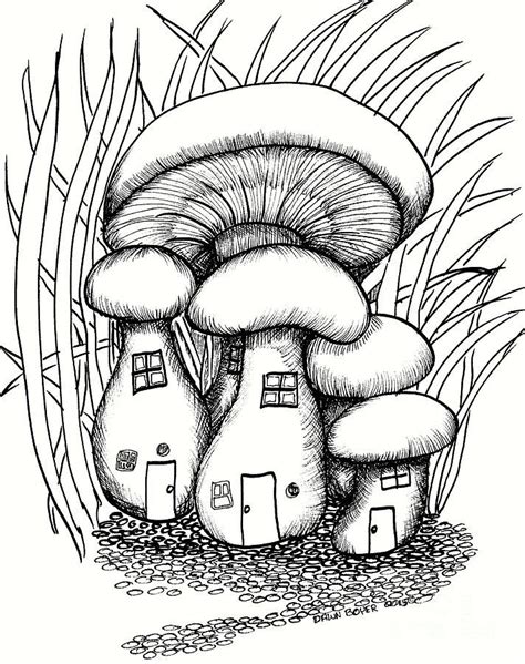 Mushroom Fairy Houses And Grass Drawing by Dawn Boyer | Art drawings ...