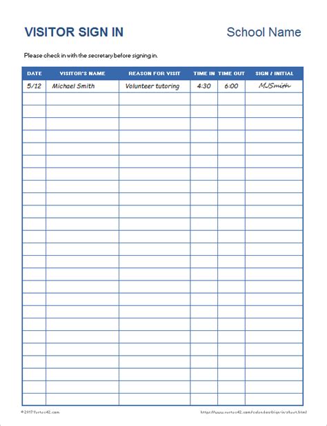 Printable Sign In Sheet | Visitor, Class, and Meeting Sign In Sheets