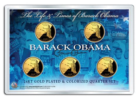 BARACK OBAMA *Life & Times* 24K Gold Plated Statehood Hawaii Quarter 5 ...