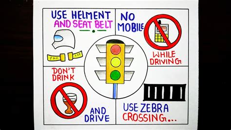 Road Safety Drawing / How to Draw Traffic Rules / Road Safety Poster ...