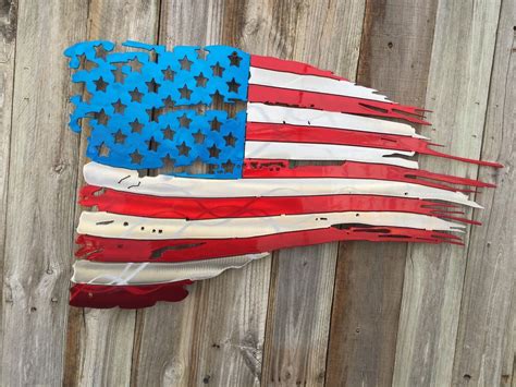 Tattered and Torn American Flag - Personalized Custom Metal Art Home ...