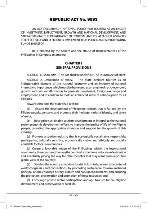 Philippine Tourism Act 2009 (RA 9593) | PDF