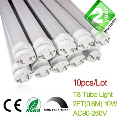 Free Shipping Dimmable 10pcs/Lot 2ft T8 LED Fluorescent Tube Light 600mm 10W 900LM CE & RoSH-in ...