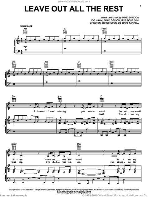 Leave Out All The Rest sheet music for voice, piano or guitar