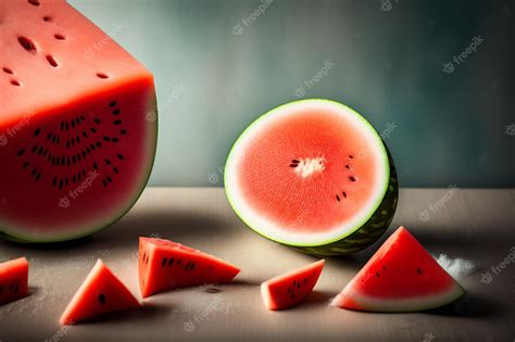 Premium Photo | Watermelon slices on a table with a green background