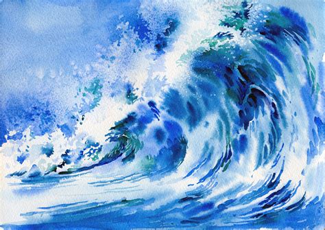 Blue Ocean Wave Original Watercolor Painting Abstract Sea - Etsy