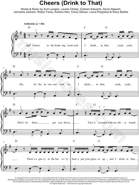 Rihanna "Cheers (Drink to That)" Sheet Music (Easy Piano) in G Major (transposable) - Download ...