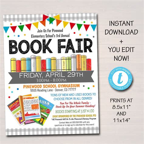 EDITABLE Book Fair Flyer Printable School Fundraiser Invitation ...