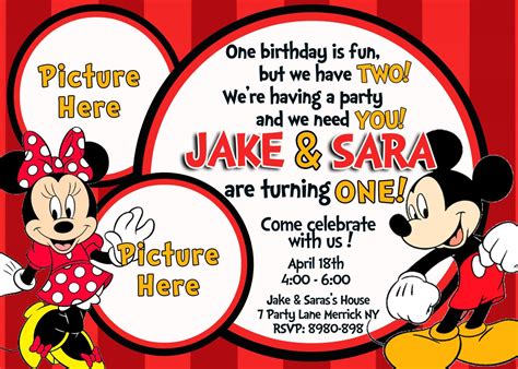 Mickey and Minnie Mouse Birthday Invitations – Bagvania FREE Printable Invitation Template